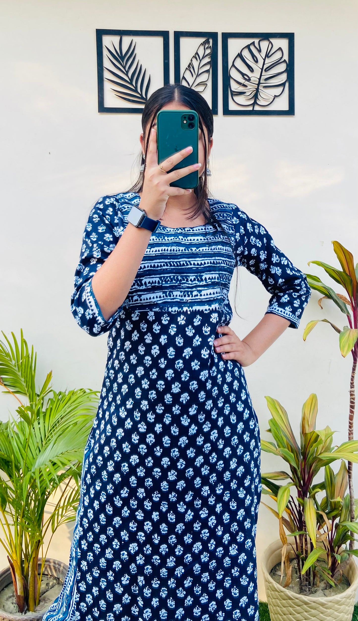 Blue Rayon Printed Kurti Pant Set