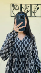 Cotton Black Flared Printed Aliacut Peplum Top - Dolled Up