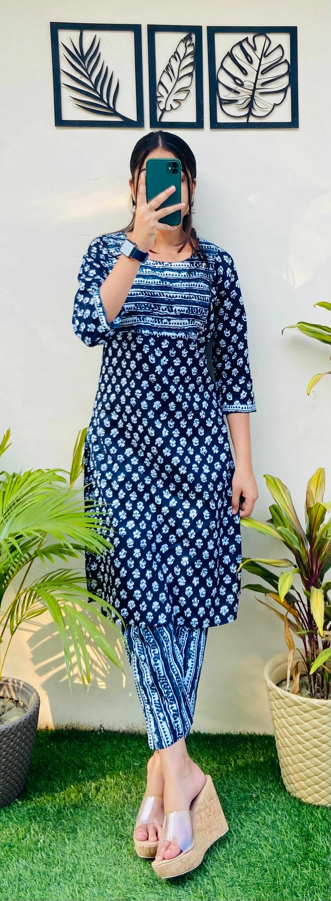 Blue Rayon Printed Kurti Pant Set