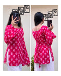 Cotton Dark Pink Square Neck Corset Back Short Kurti - Dolled Up