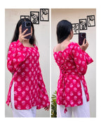 Cotton Dark Pink Square Neck Corset Back Short Kurti - Dolled Up