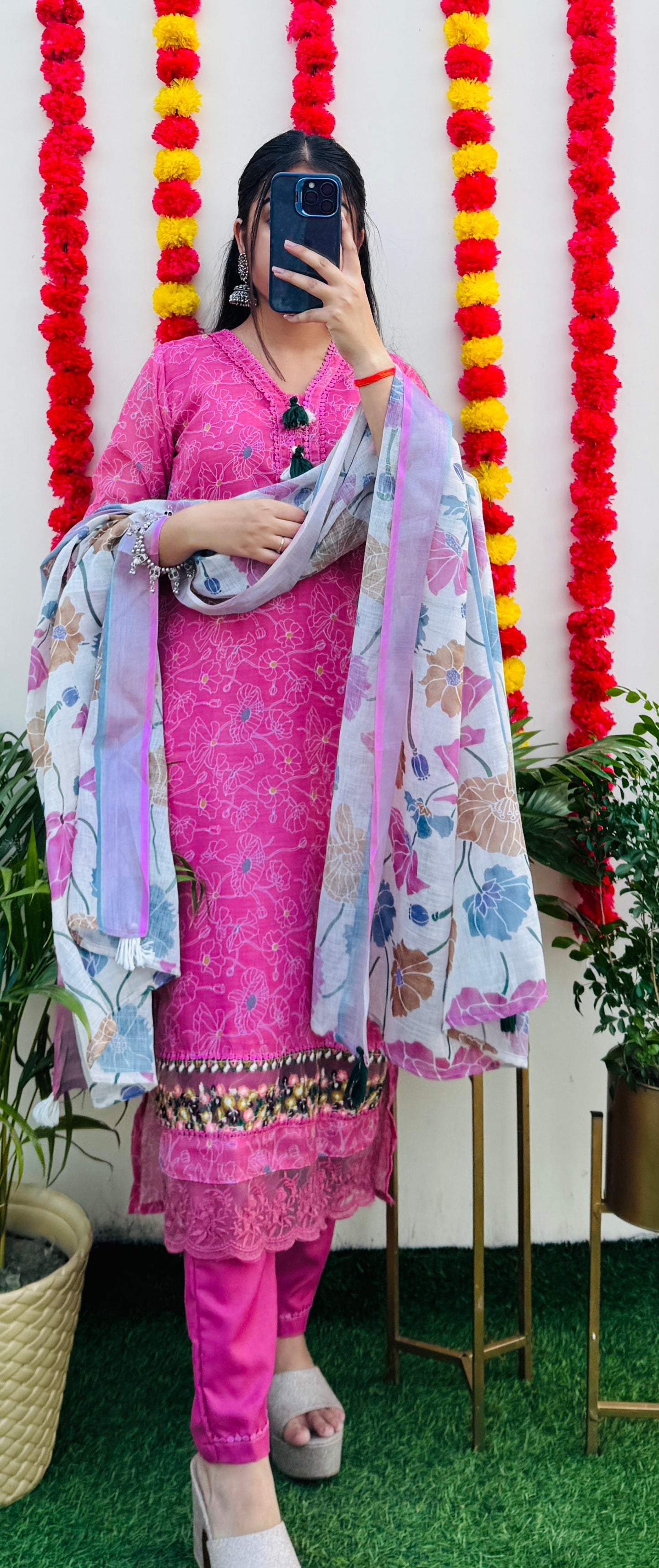 Beautiful Cotton Kurta Pant with Dupatta Set