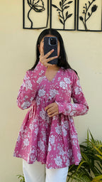 Cotton Flared Floral Print Aliacut Peplum Top - Dolled Up
