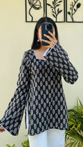 Cotton Square Neck Lace detailing Bellsleeve Short Kurti - Dolled Up