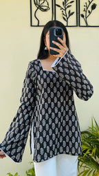 Cotton Square Neck Lace detailing Bellsleeve Short Kurti - Dolled Up