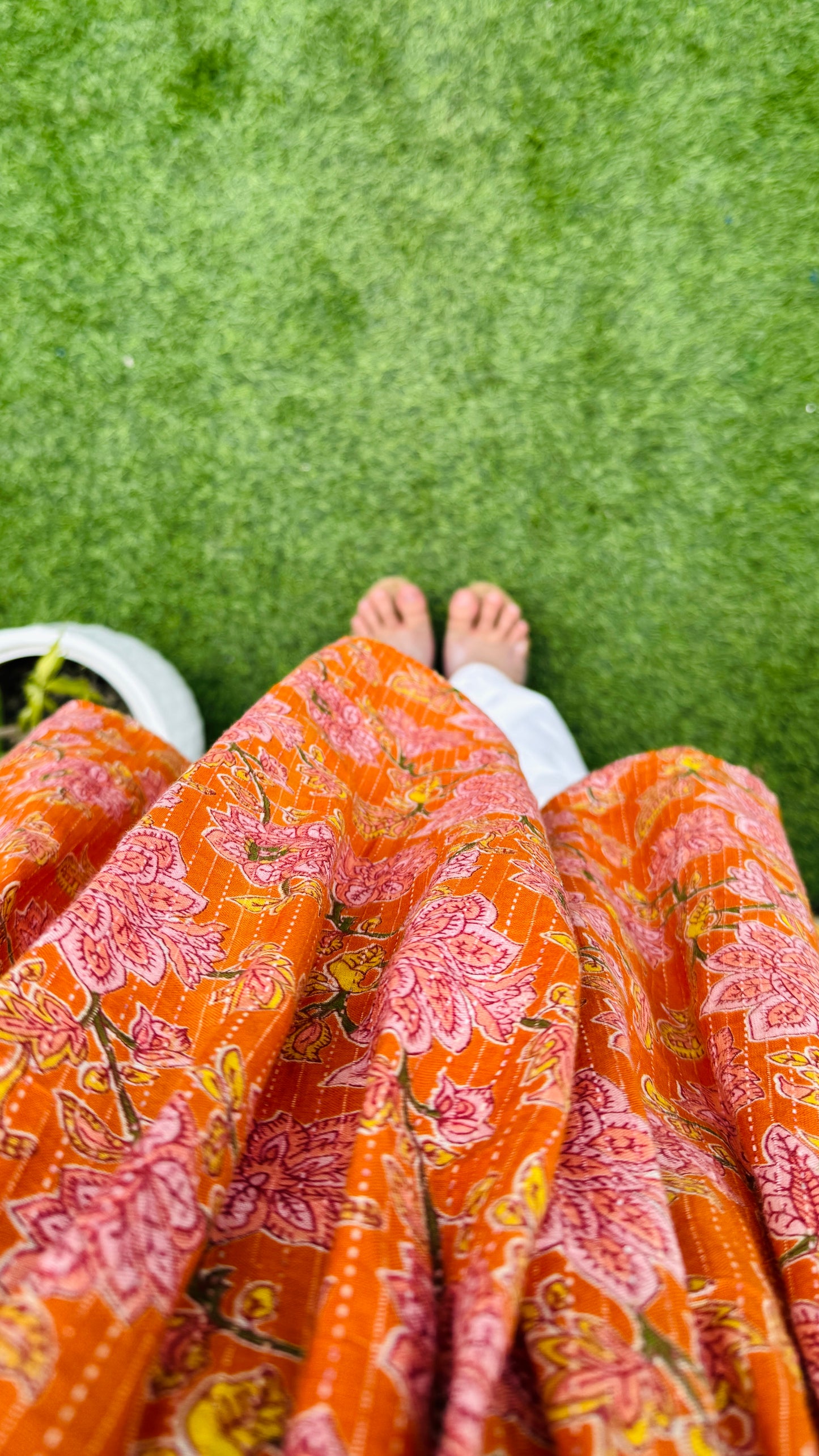Katha Cotton Orange Flared Floral Print Aliacut Peplum Top