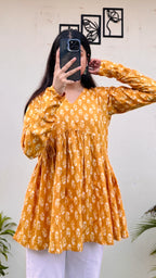 Cotton Flared Aliacut Floral Print Peplum Top - Dolled Up