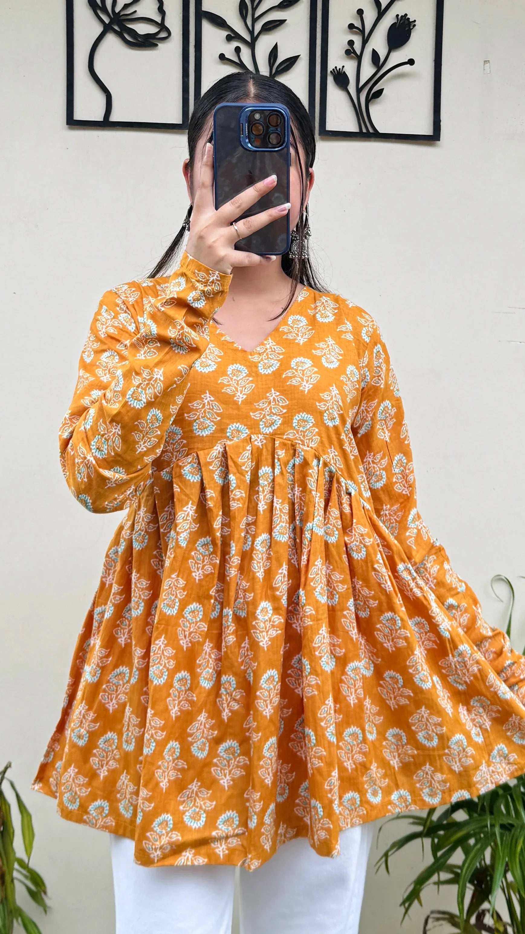 Cotton Flared Yellow Aliacut Floral Print Peplum Top - Dolled Up