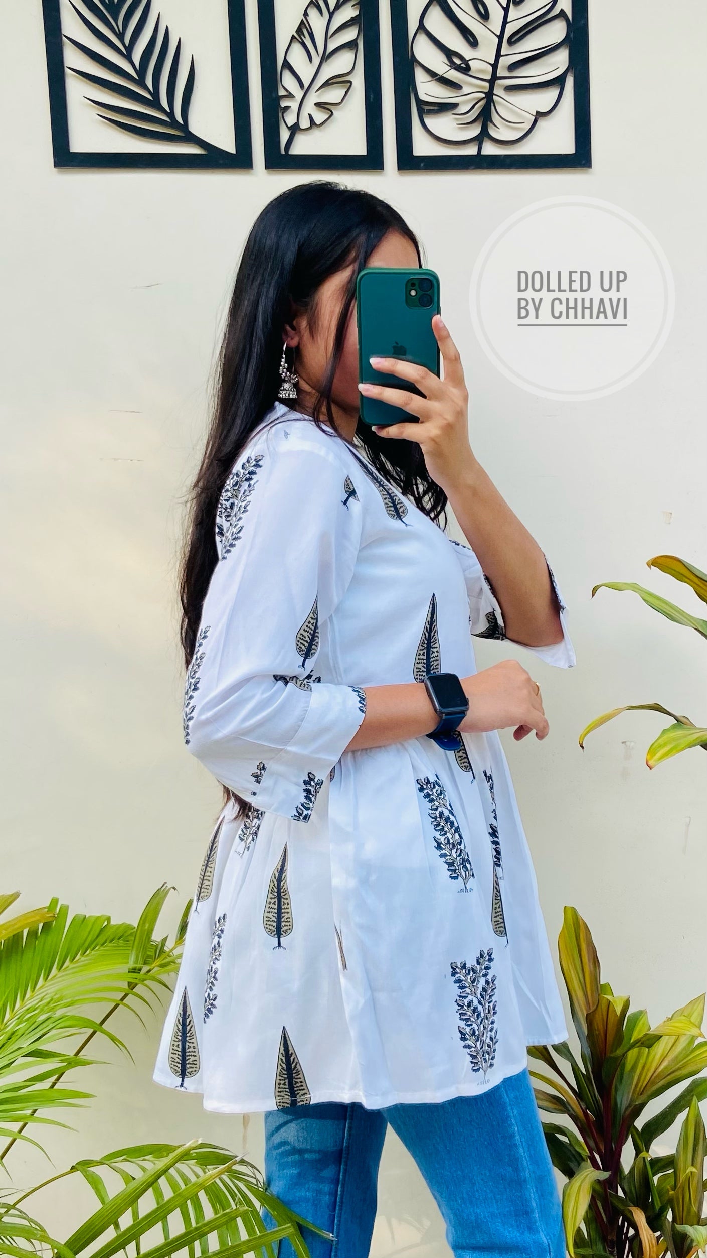 White Printed Cotton Short Top