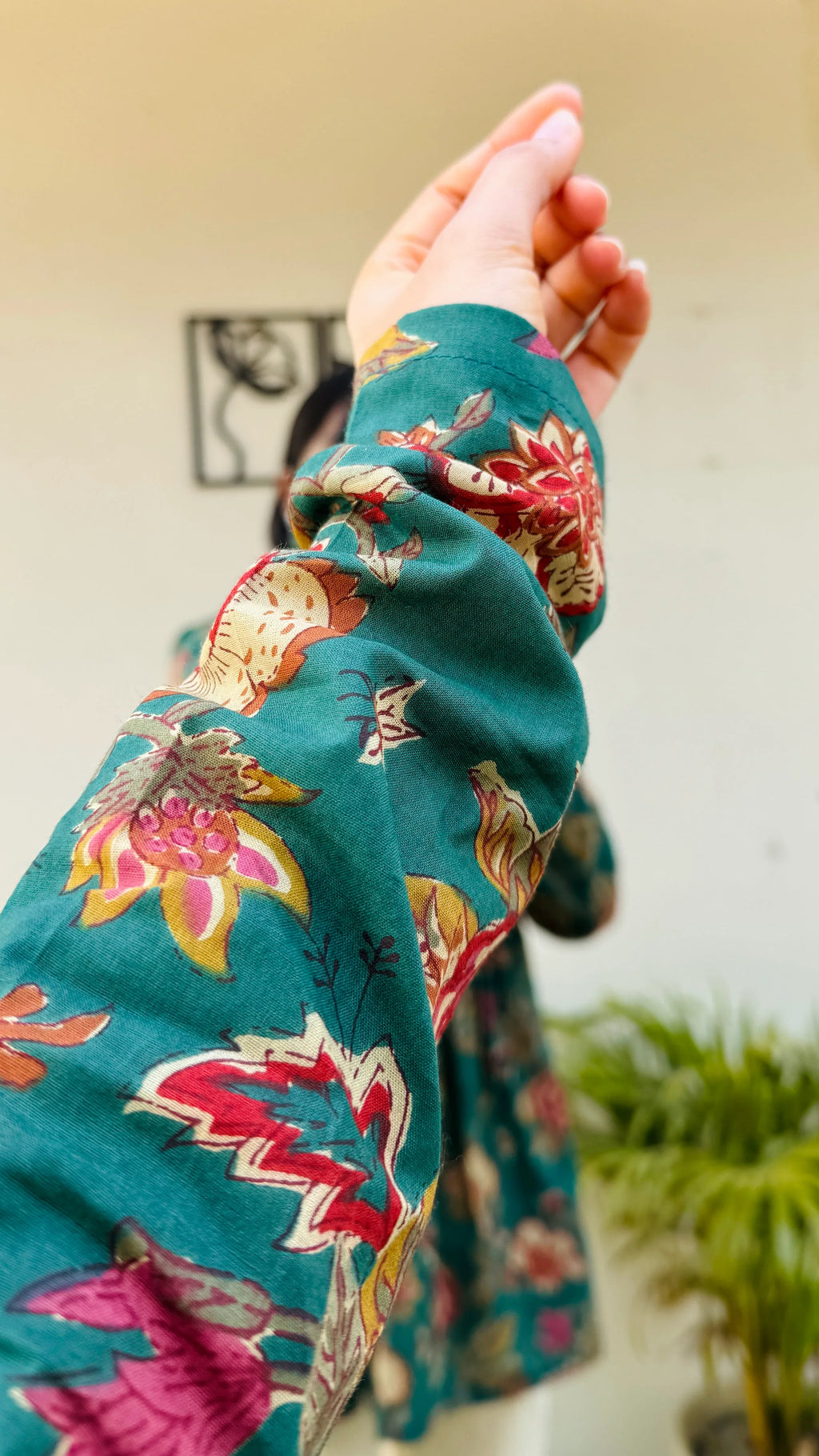 Cotton Flared Bottle Green Aliacut Floral Print Peplum Top - Dolled Up