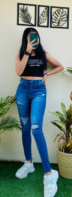 High Waisted Whisker Ripped Skinny Fit Stretchable Denim - Dolled Up