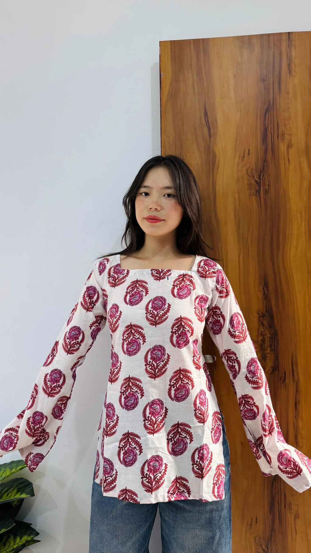 Cotton Bell Sleeves Back Crisscross design Short Kurti - Dolled Up