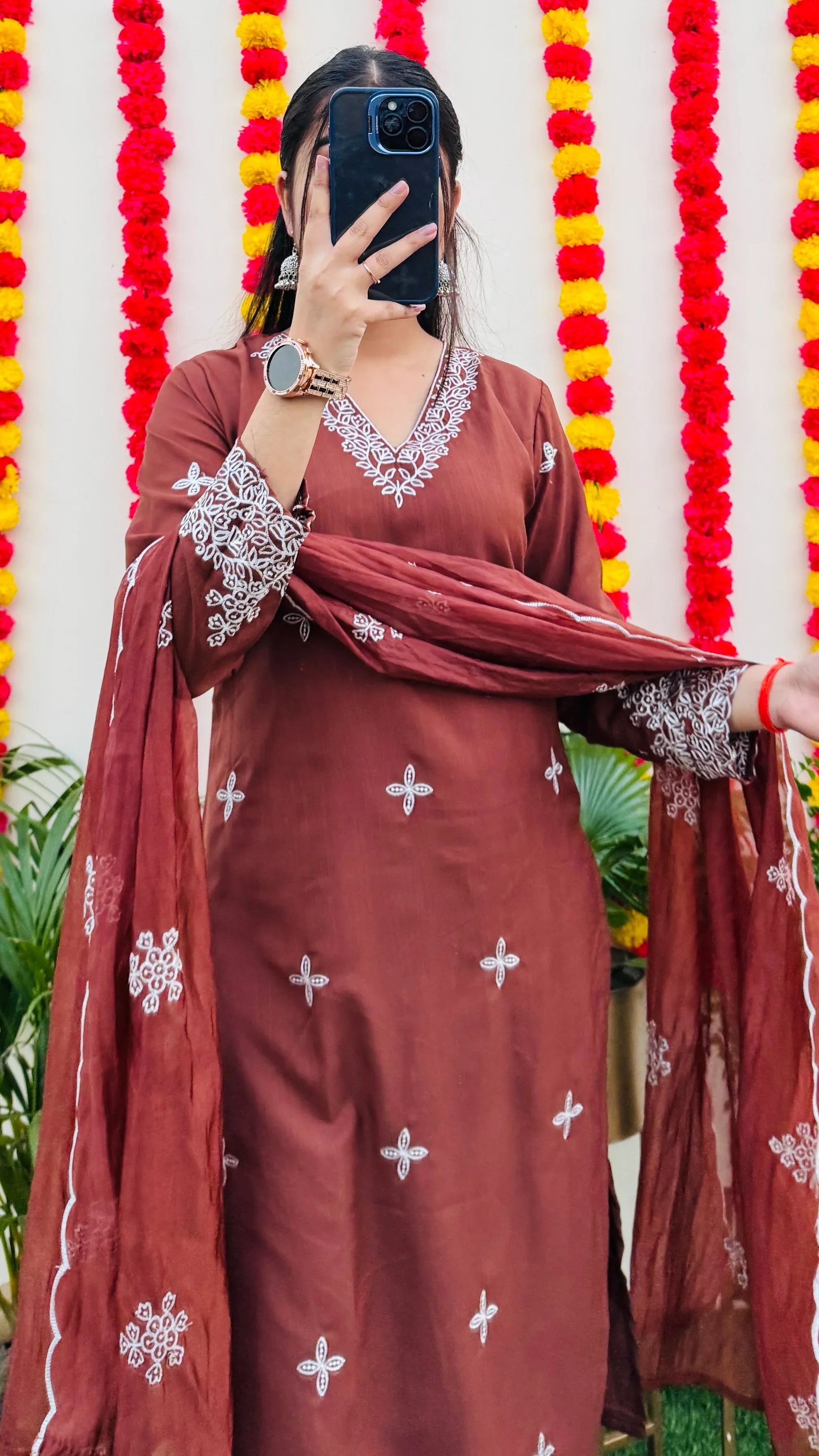 Beautiful Embroidered Silk Kurta Set - Dolled Up