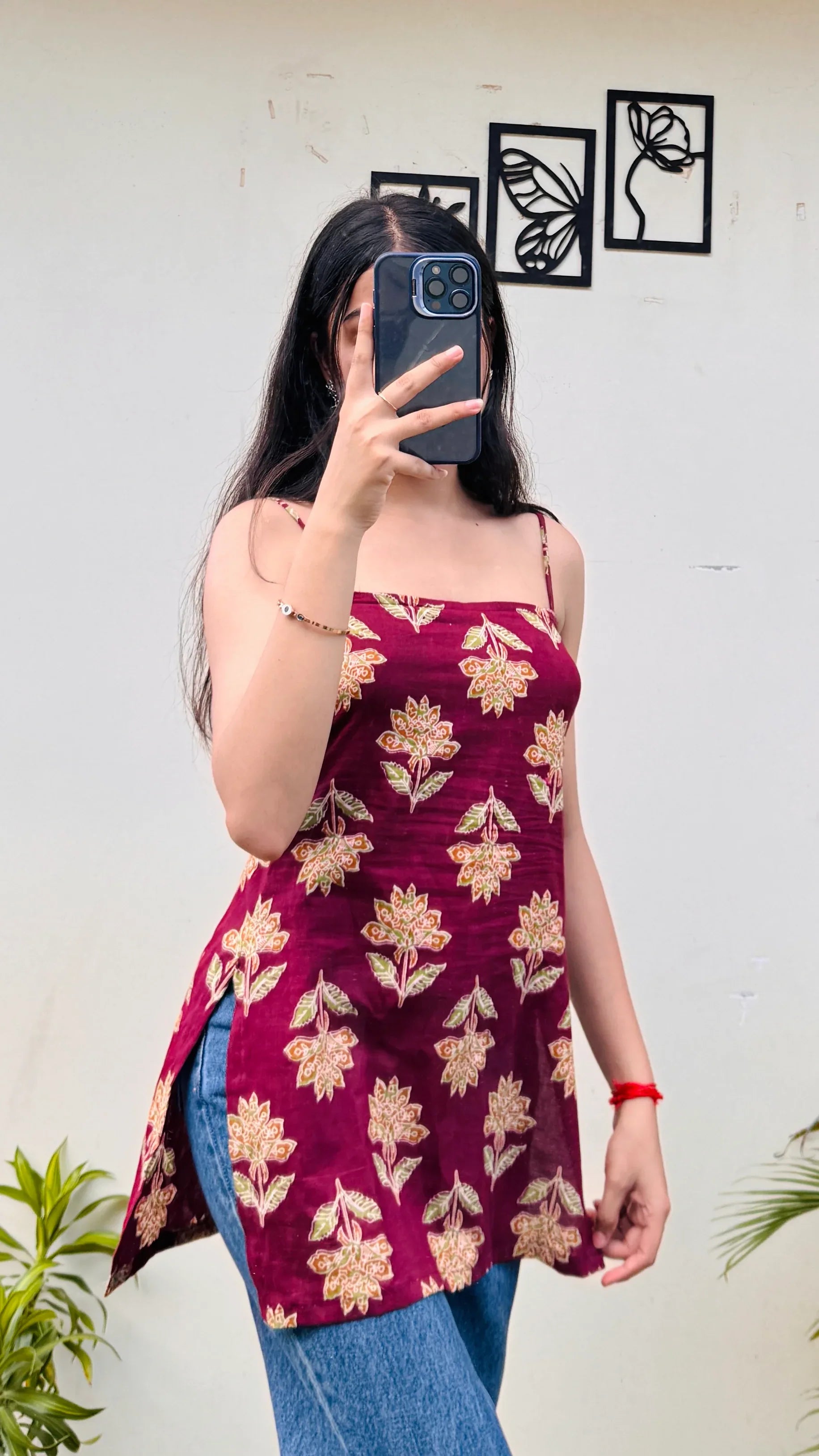 Cotton Maroon Padded Corset Back Short Kurti - Dolled Up