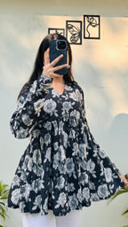 Cotton Katha Flared Printed Aliacut Peplum Top - Dolled Up