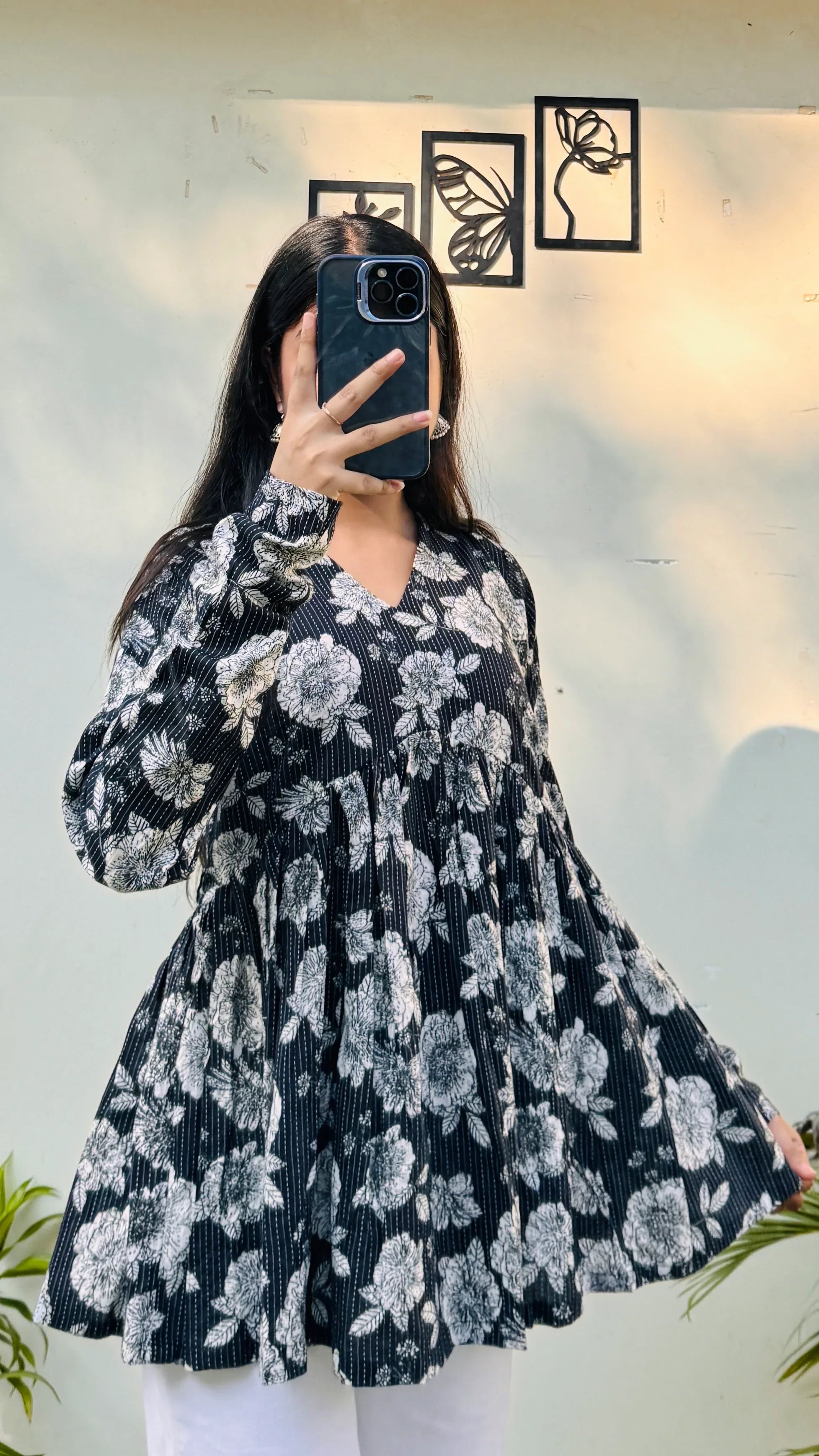 Cotton Katha Flared Printed Aliacut Peplum Top - Dolled Up