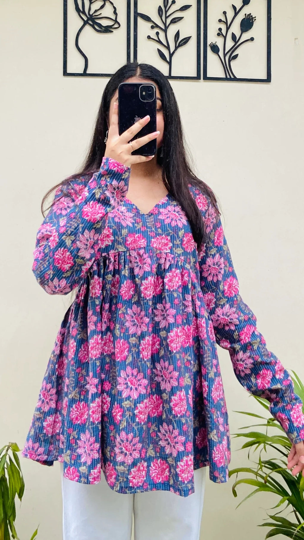 Katha Cotton Blue Katha Flared Floral Print Aliacut Peplum Top - Dolled Up