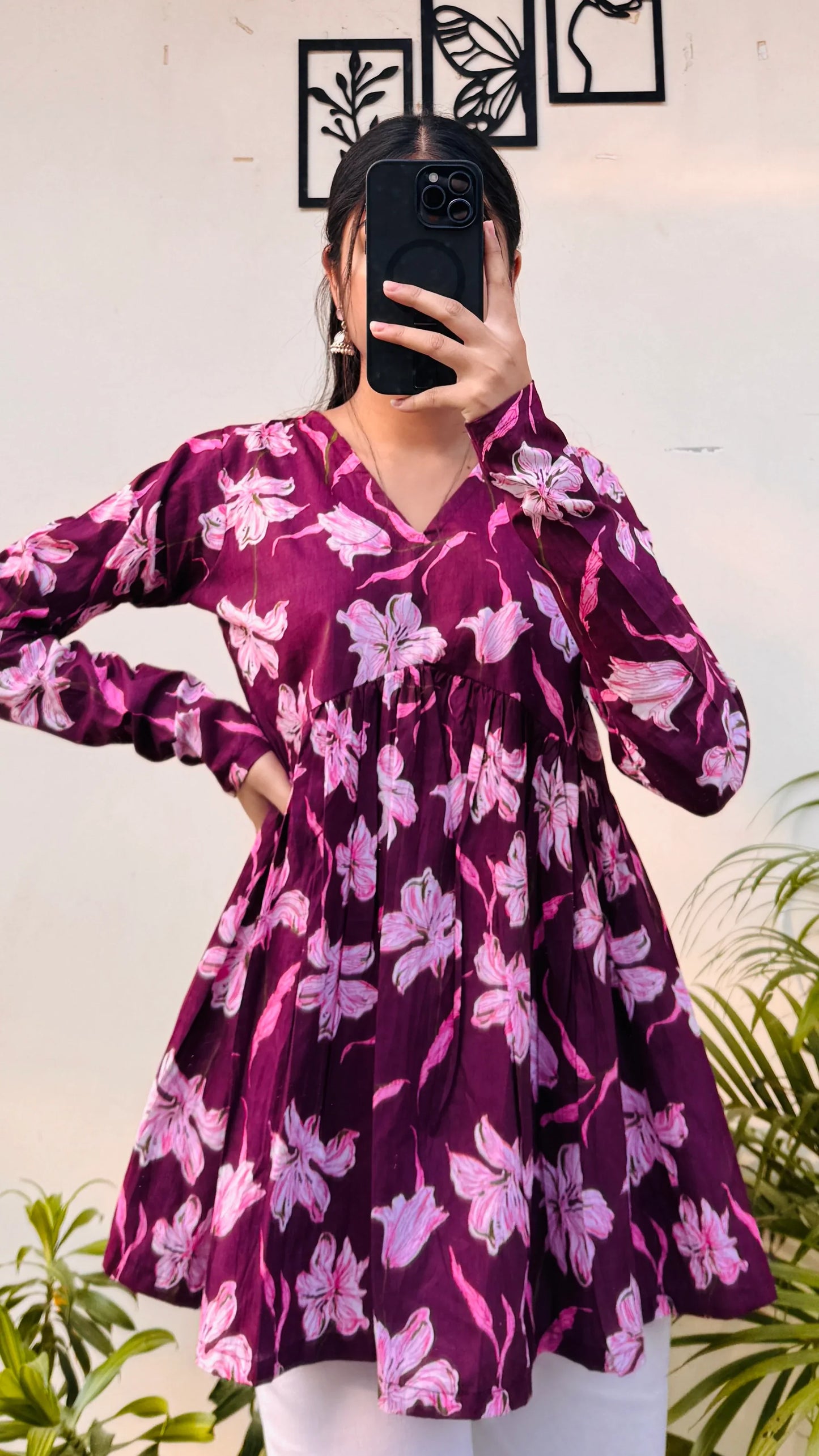 Cotton Wine Flared Printed Aliacut Peplum Top - Dolled Up