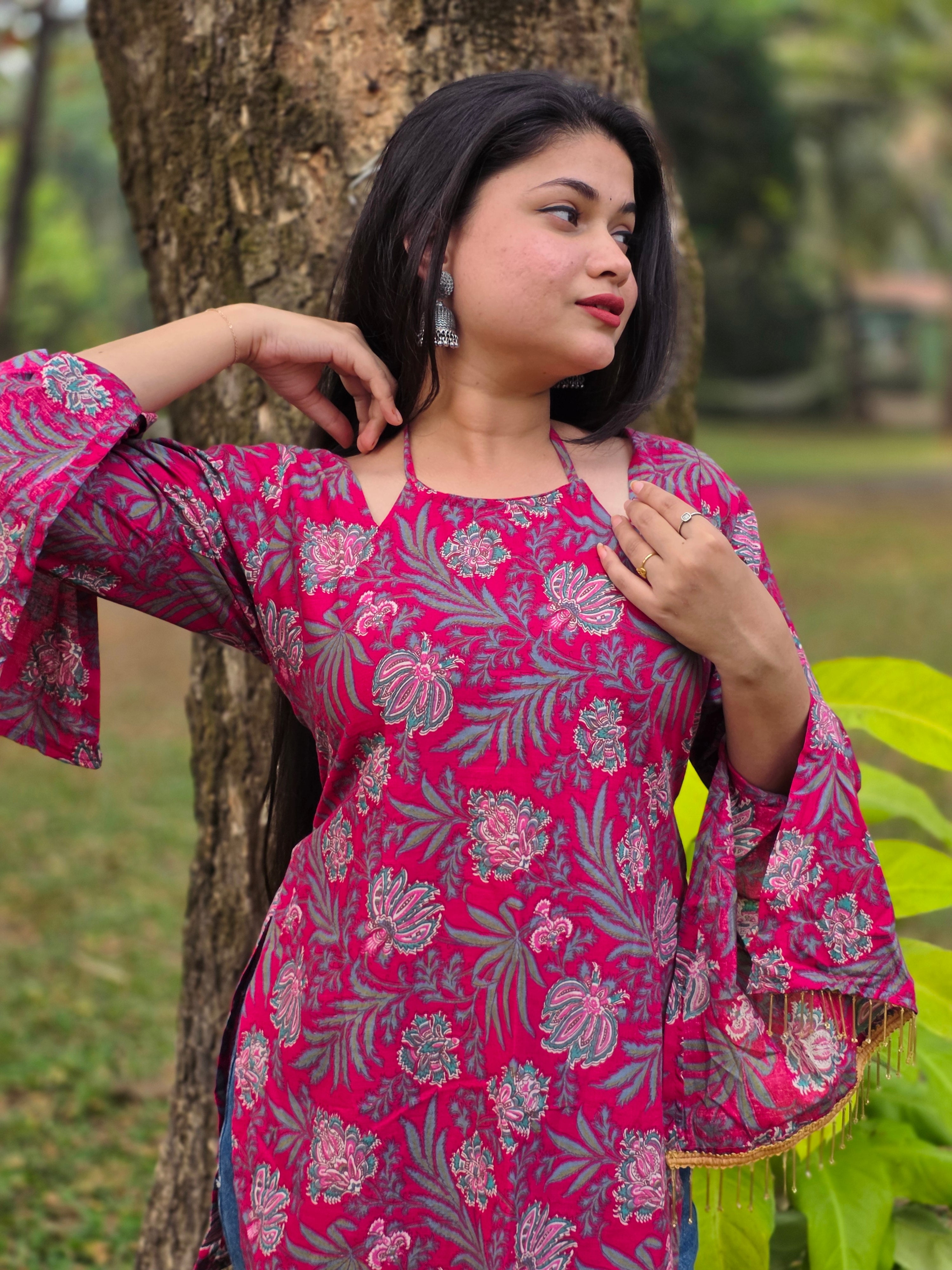 Beautiful Dark Pink Tie up Corset Back Kurti