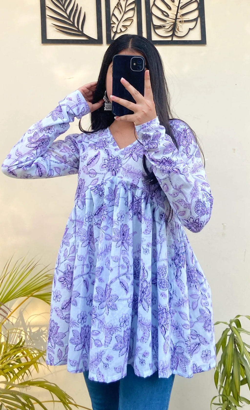 Cotton White & Lavender Flared Aliacut Peplum Top - Dolled Up