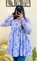 Cotton White & Lavender Flared Aliacut Peplum Top - Dolled Up