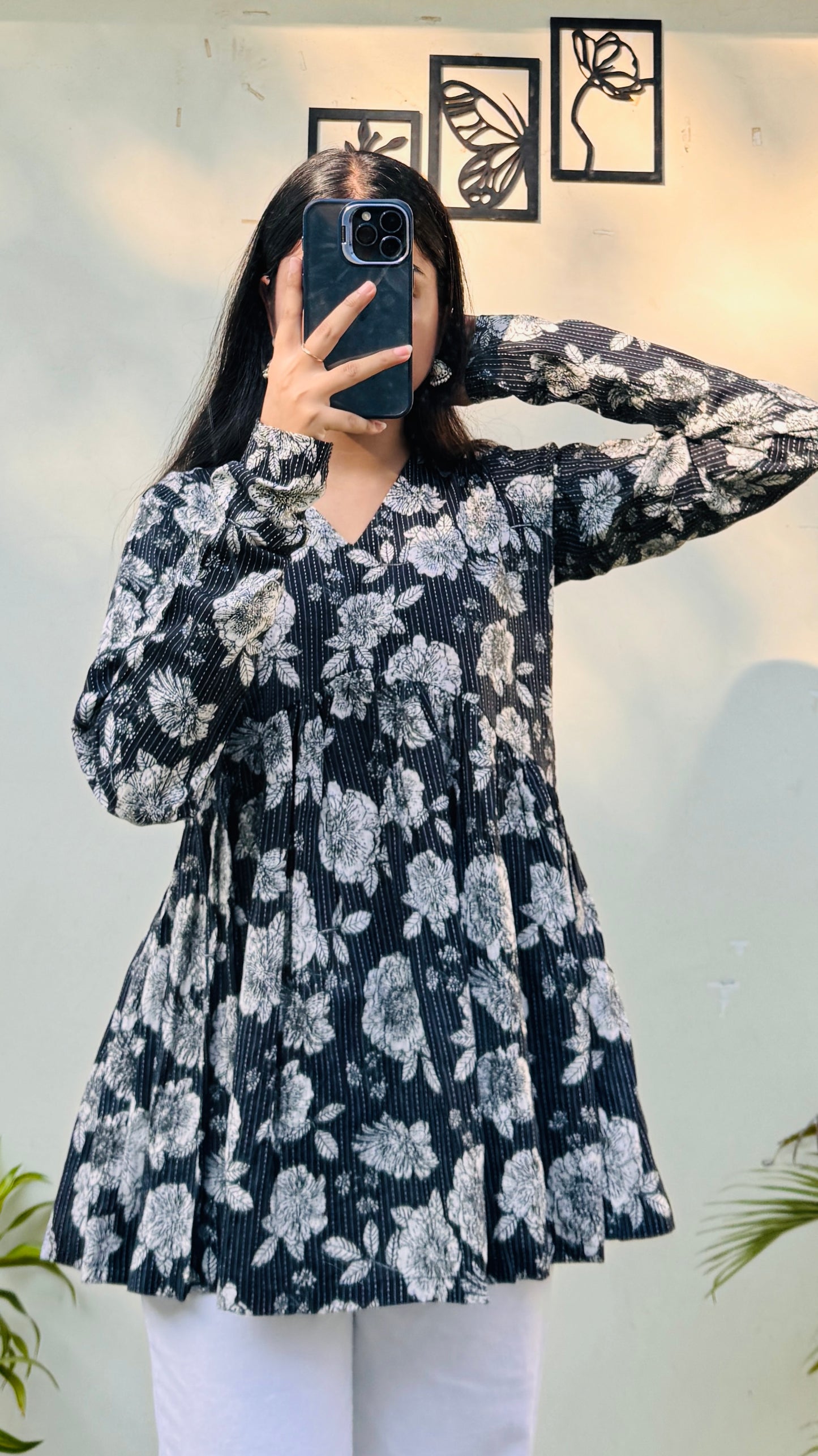 Cotton Katha Flared Printed Aliacut Peplum Top