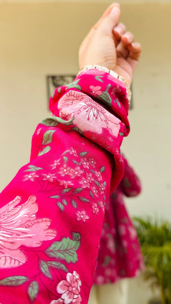 Cotton Pink Flared Floral Print Aliacut Peplum Top - Dolled Up