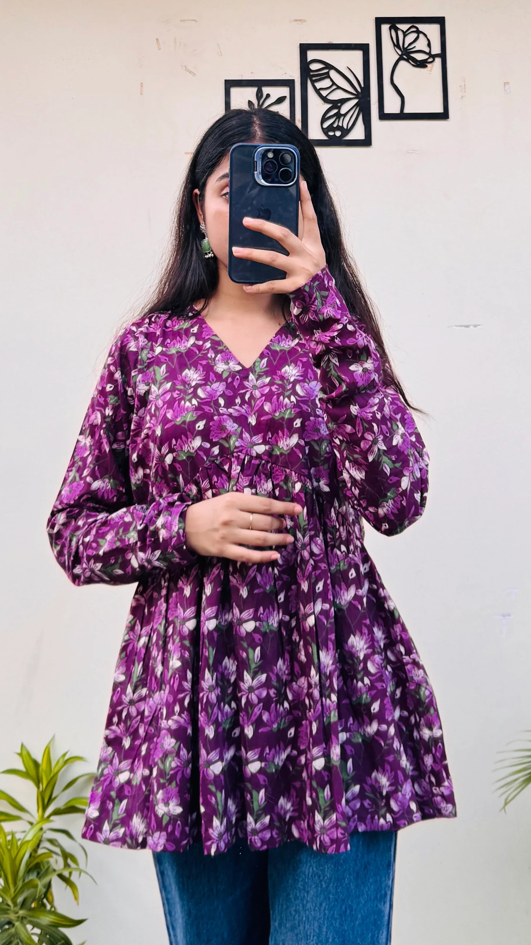 Cotton Wine Flared Printed Aliacut Peplum Top - Dolled Up