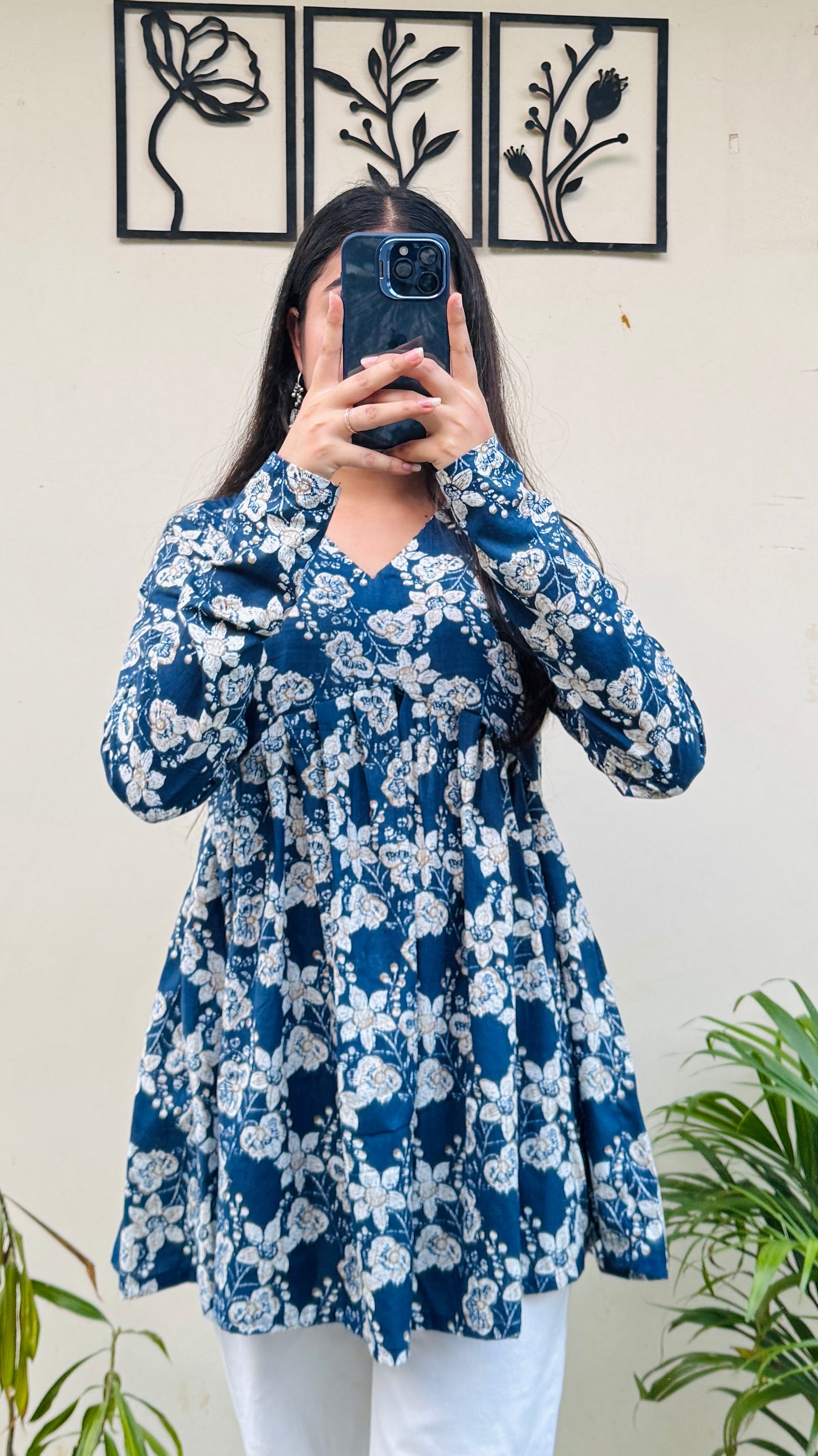 Cotton Flared Floral Print Aliacut Peplum Top