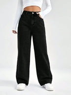 High Waisted Black Wide Leg Denim Jeans - Dolled Up