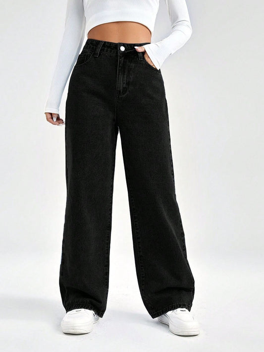 High Waisted Black Wide Leg Denim Jeans