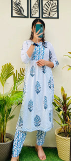 Printed White Nyra Kurta Pant Set - Dolled Up