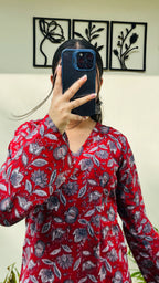 Cotton Bell Sleeve Floral Print Straight Short Kurti - Dolled Up