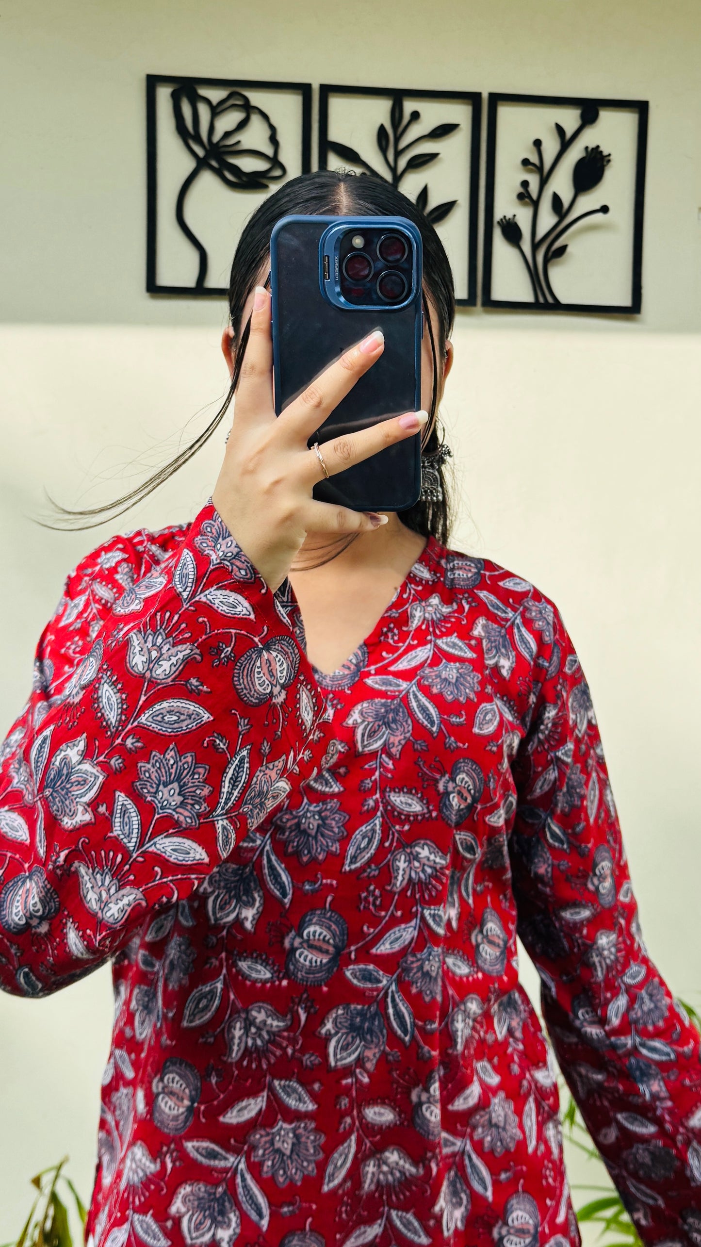 Cotton Bell Sleeve Floral Print Straight Short Kurti