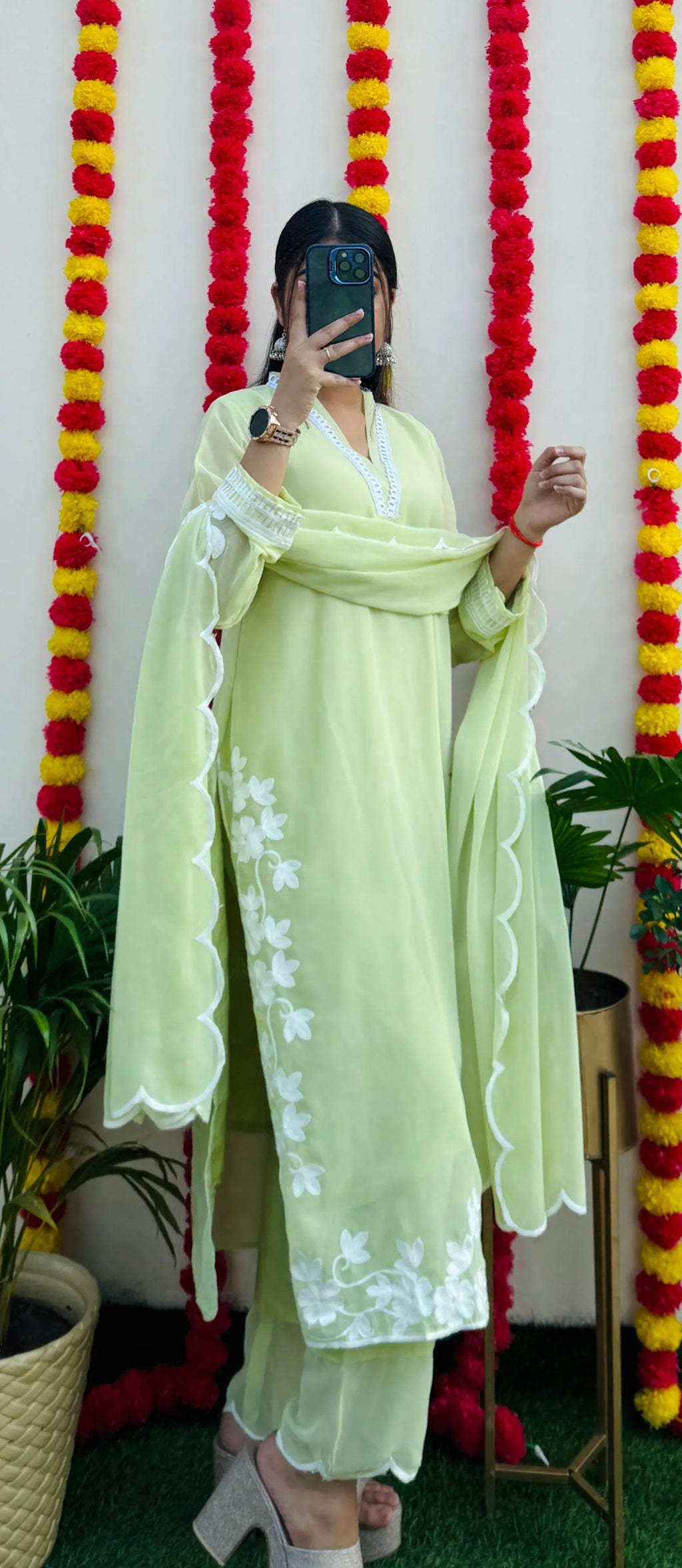 Beautiful Georgette Chikankari Hand Work Embroidery Kurta Pant with Dupatta - Dolled Up