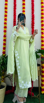 Beautiful Georgette Chikankari Hand Work Embroidery Kurta Pant with Dupatta - Dolled Up