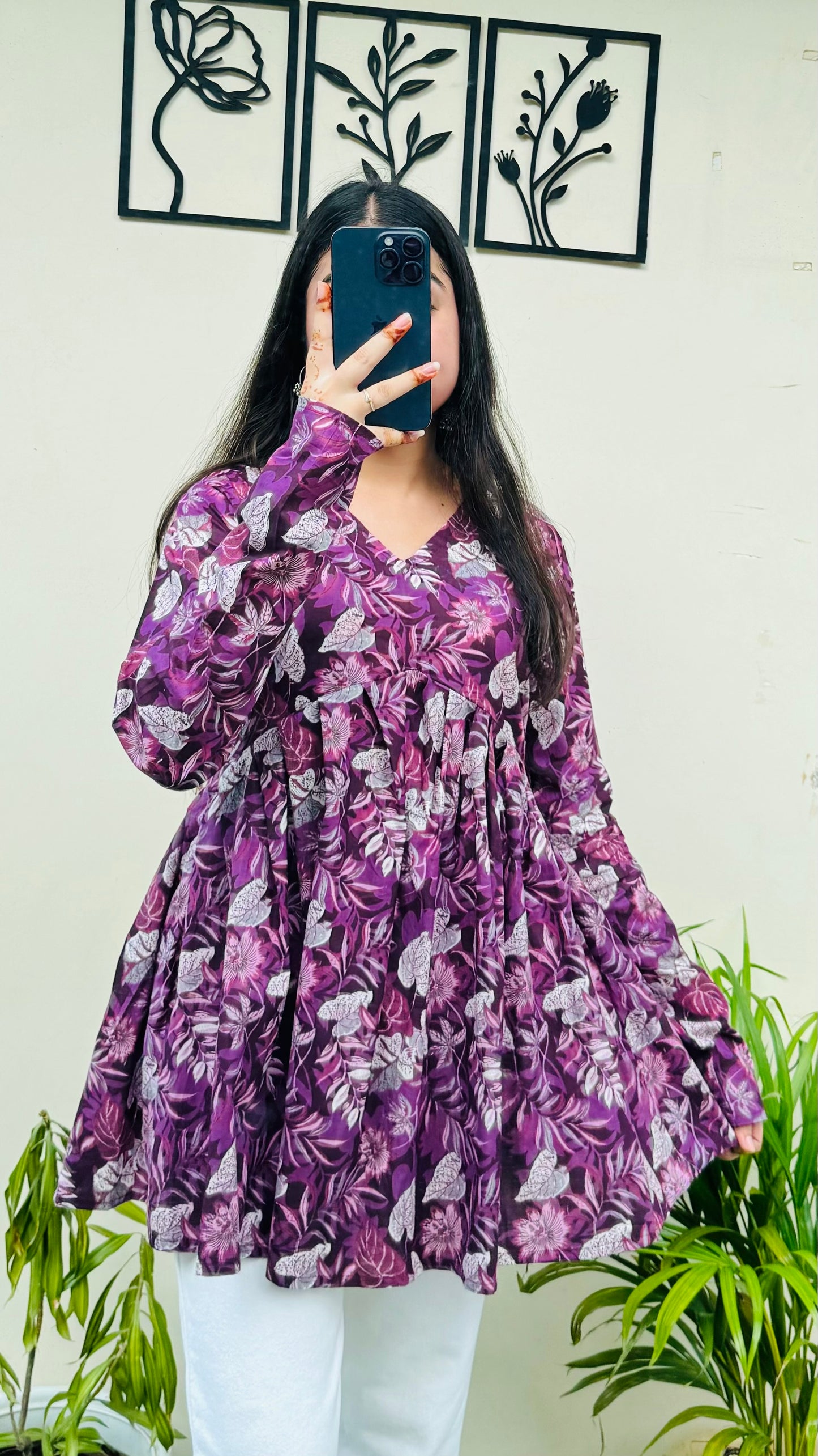 Cotton Wine Flared Floral Print Aliacut Peplum Top