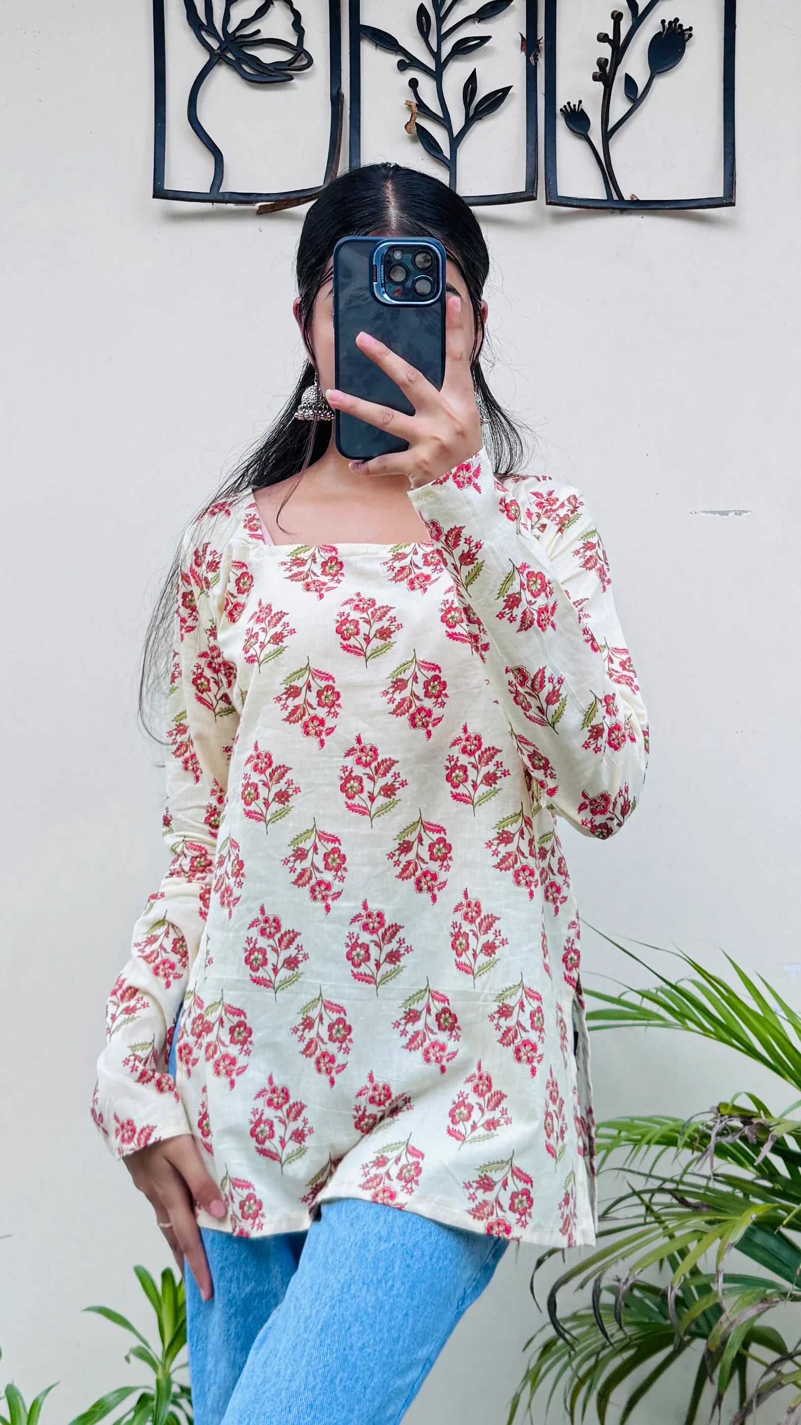 Cotton Cream Fullsleeve Short Kurti - Dolled Up