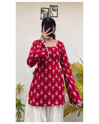 Aadhya ~ Cotton Square Neck Side Corset Short Kurti