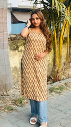 Cotton Katha Ajrakh Print Tie Knot Long Kurti - Dolled Up