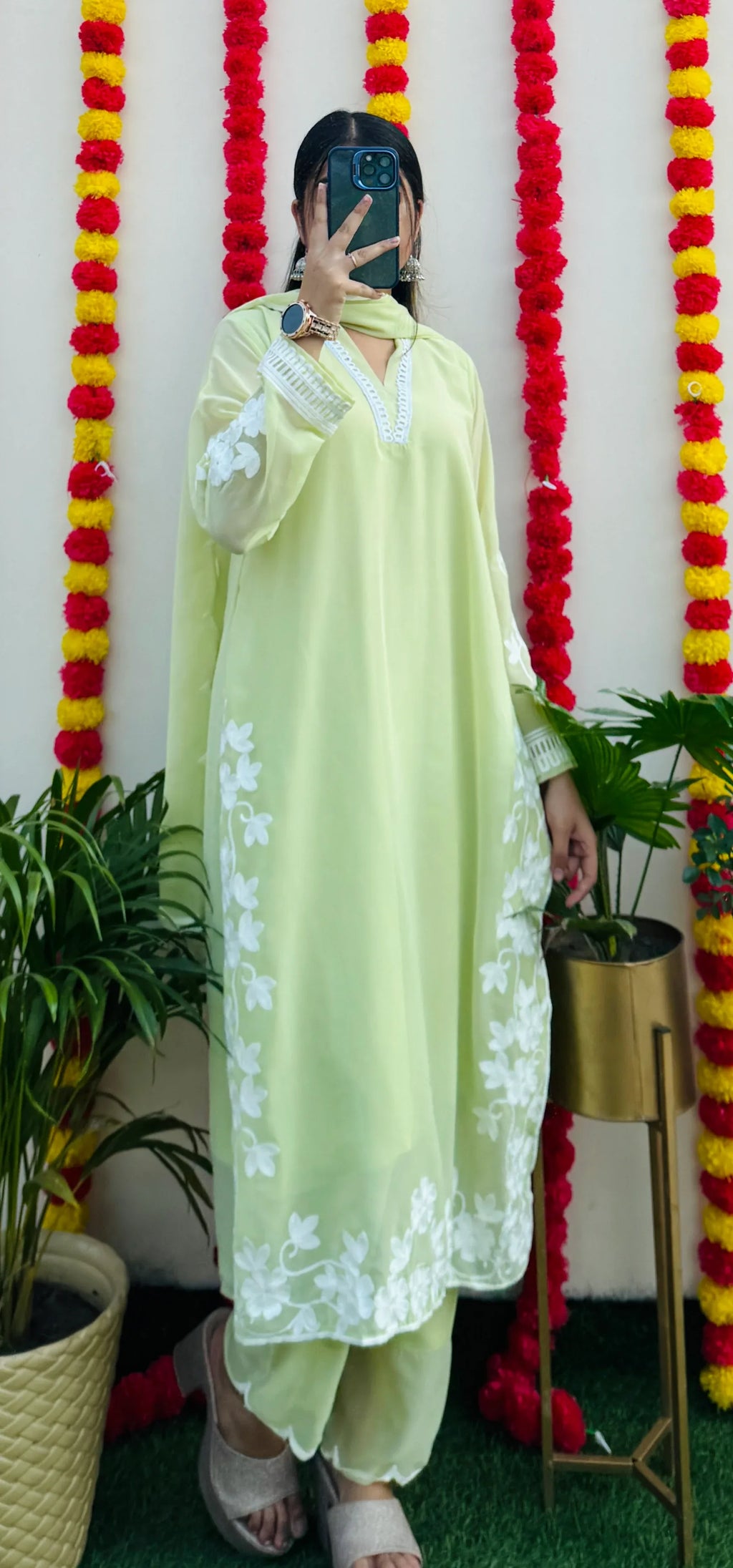 Beautiful Georgette Chikankari Hand Work Embroidery Kurta Pant with Dupatta - Dolled Up