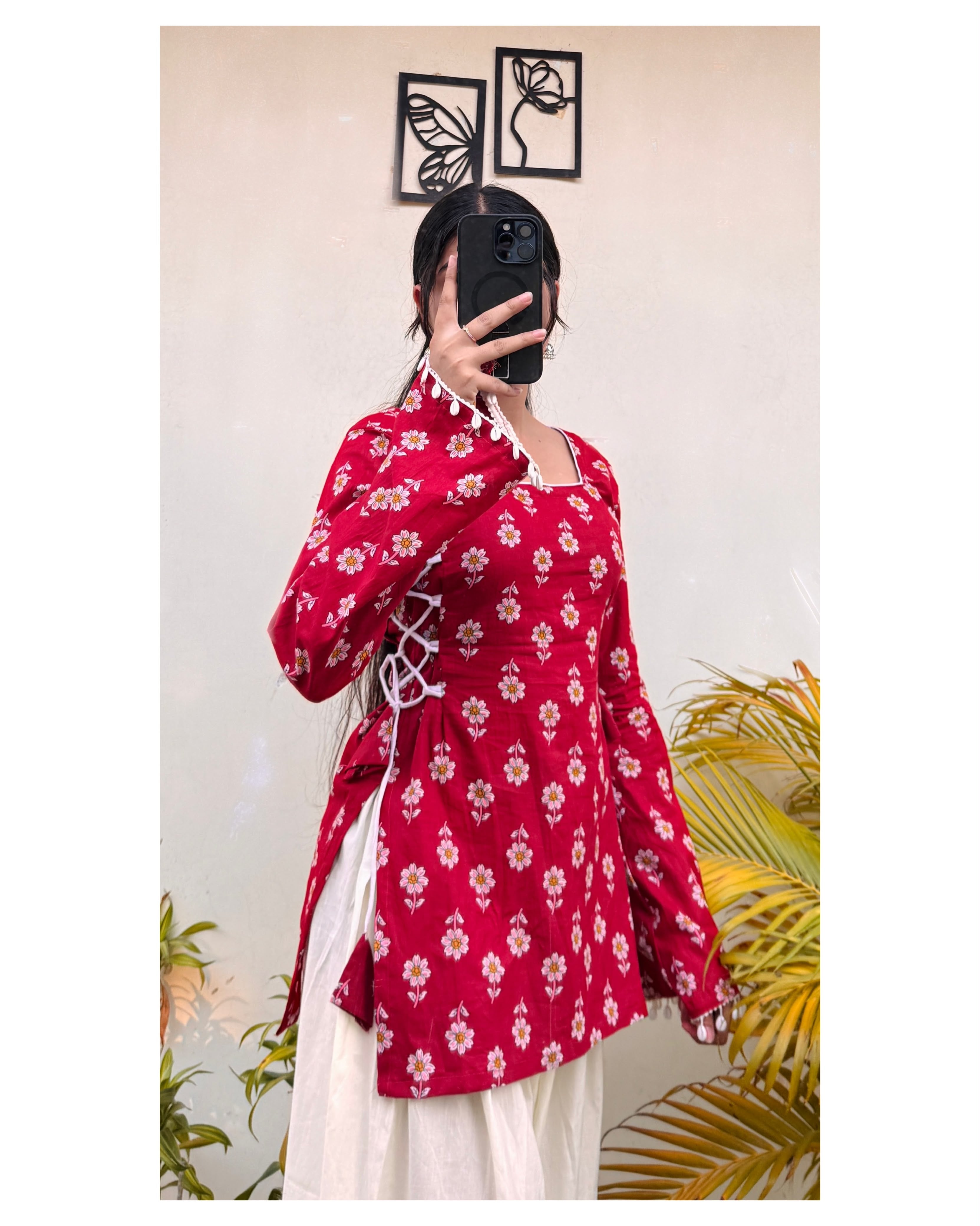 Aadhya ~ Cotton Square Neck Side Corset Short Kurti