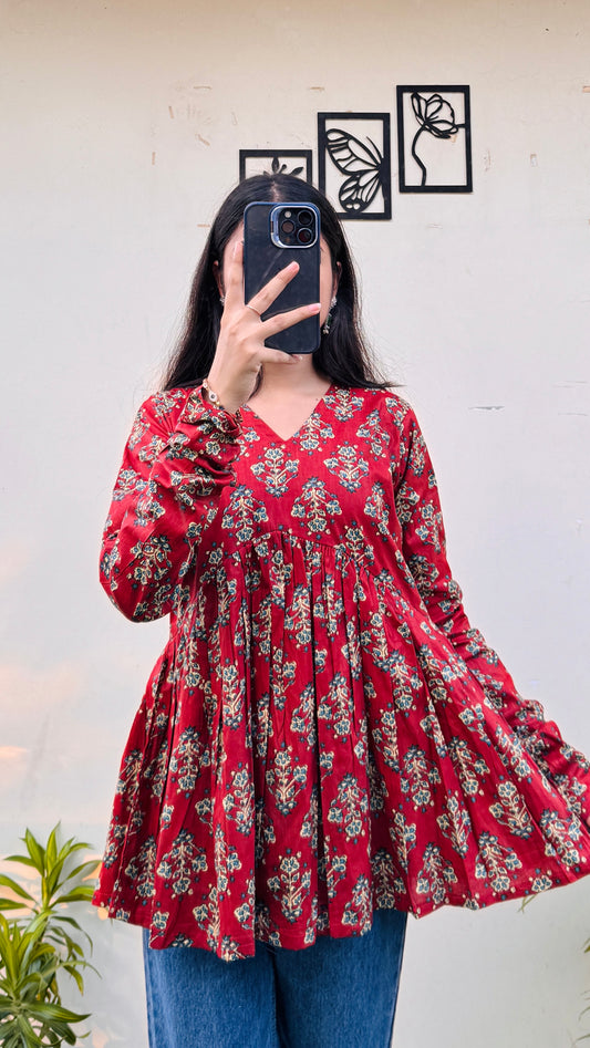 Cotton Flared Printed Aliacut Peplum Top