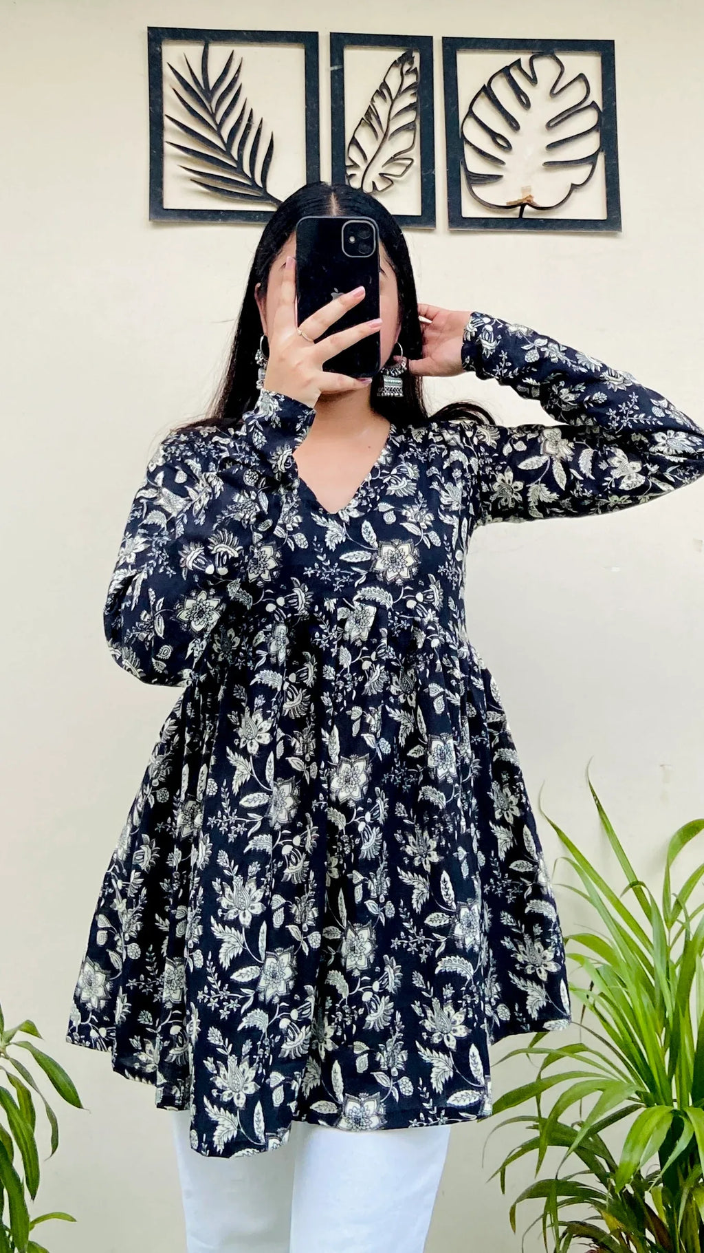 Cotton Flared Black Floral Print Aliacut Peplum Top - Dolled Up