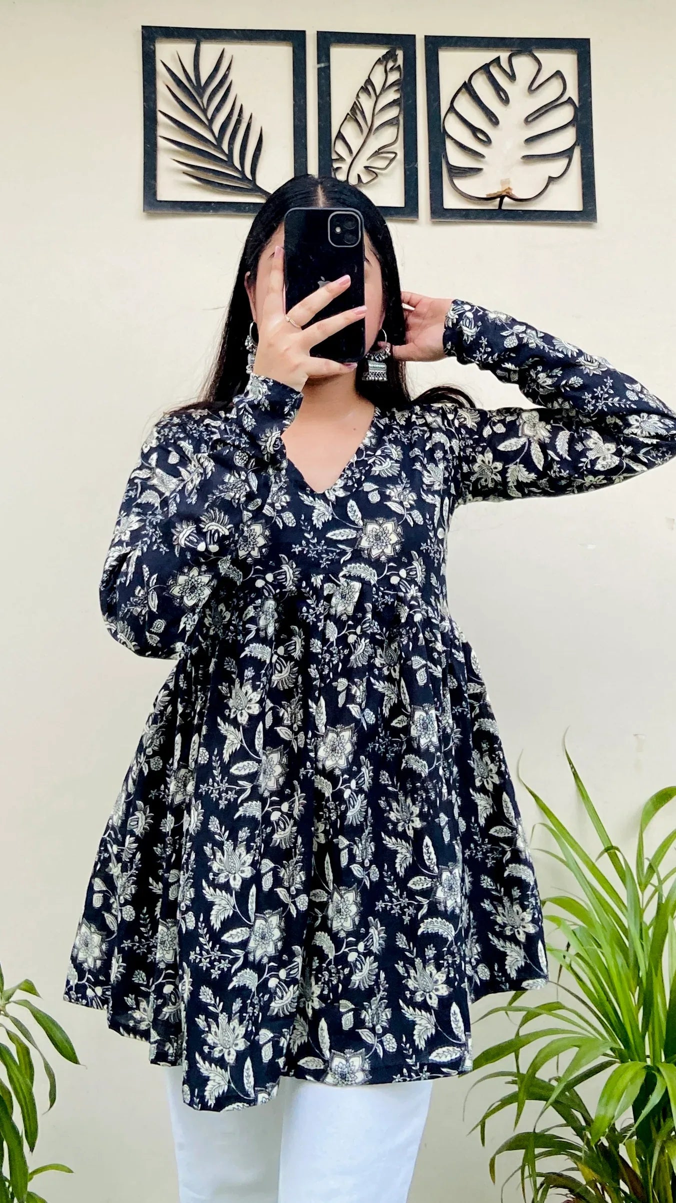 Cotton Flared Black Floral Print Aliacut Peplum Top - Dolled Up