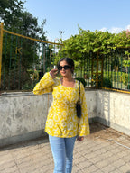 Pooja ~ Cotton Square Neck Side Corset Short Kurti