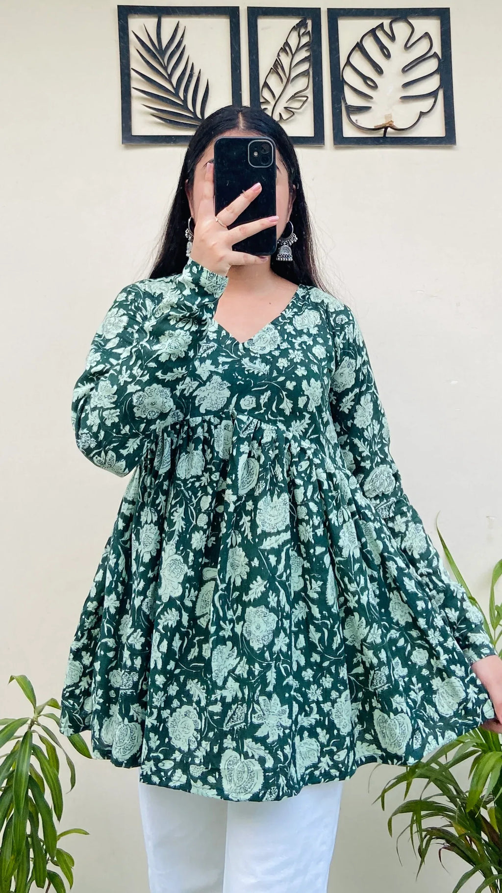 Cotton Flared Olive Green Printed Aliacut Peplum Top - Dolled Up