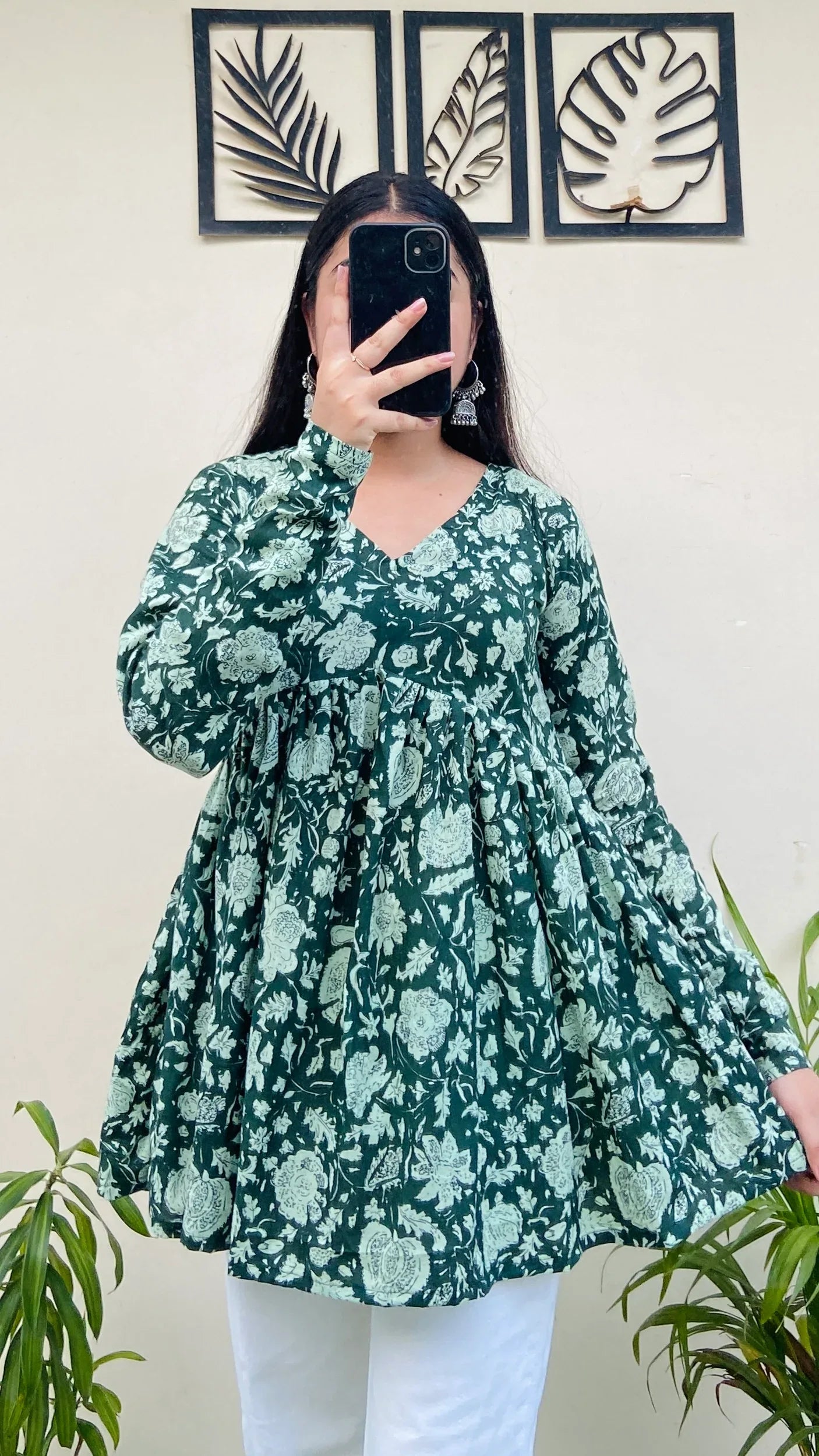 Cotton Flared Olive Green Printed Aliacut Peplum Top - Dolled Up