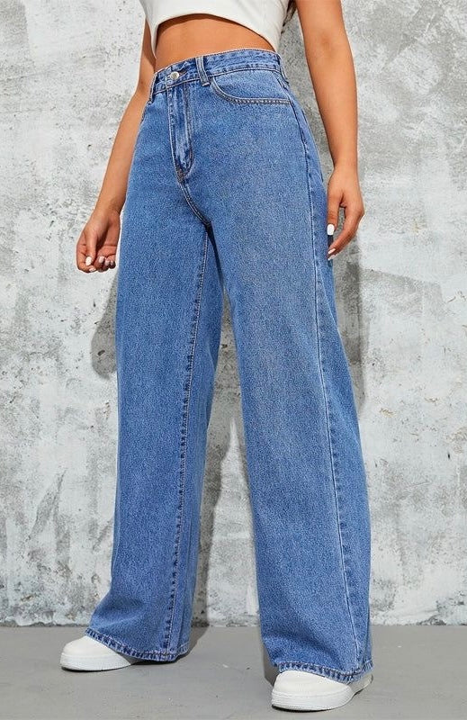 Highwaisted Stone Blue Wide Leg Denim Jeans