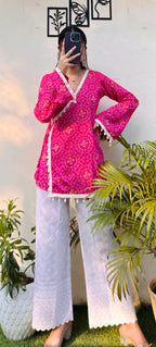 Cotton Bandhani Print Shells Detailing Angrakha Kurti - Dolled Up